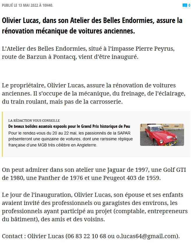 Reportage presse sur l'atelier à Pontacq